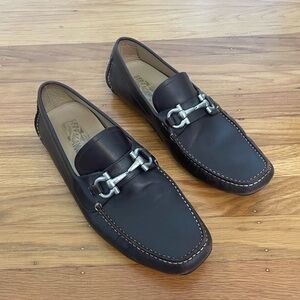 Salvatore Ferragamo Parigi Loafer Moccasins Dark Brown Leather Bit Slip-On